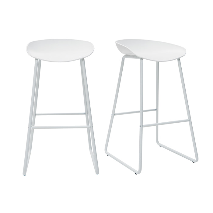 Tabourets de bar design blancs H75 cm  (lot de 2) PEBBLE