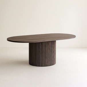 Table basse ovale effet bois couleur noyer 110cm SIERRA