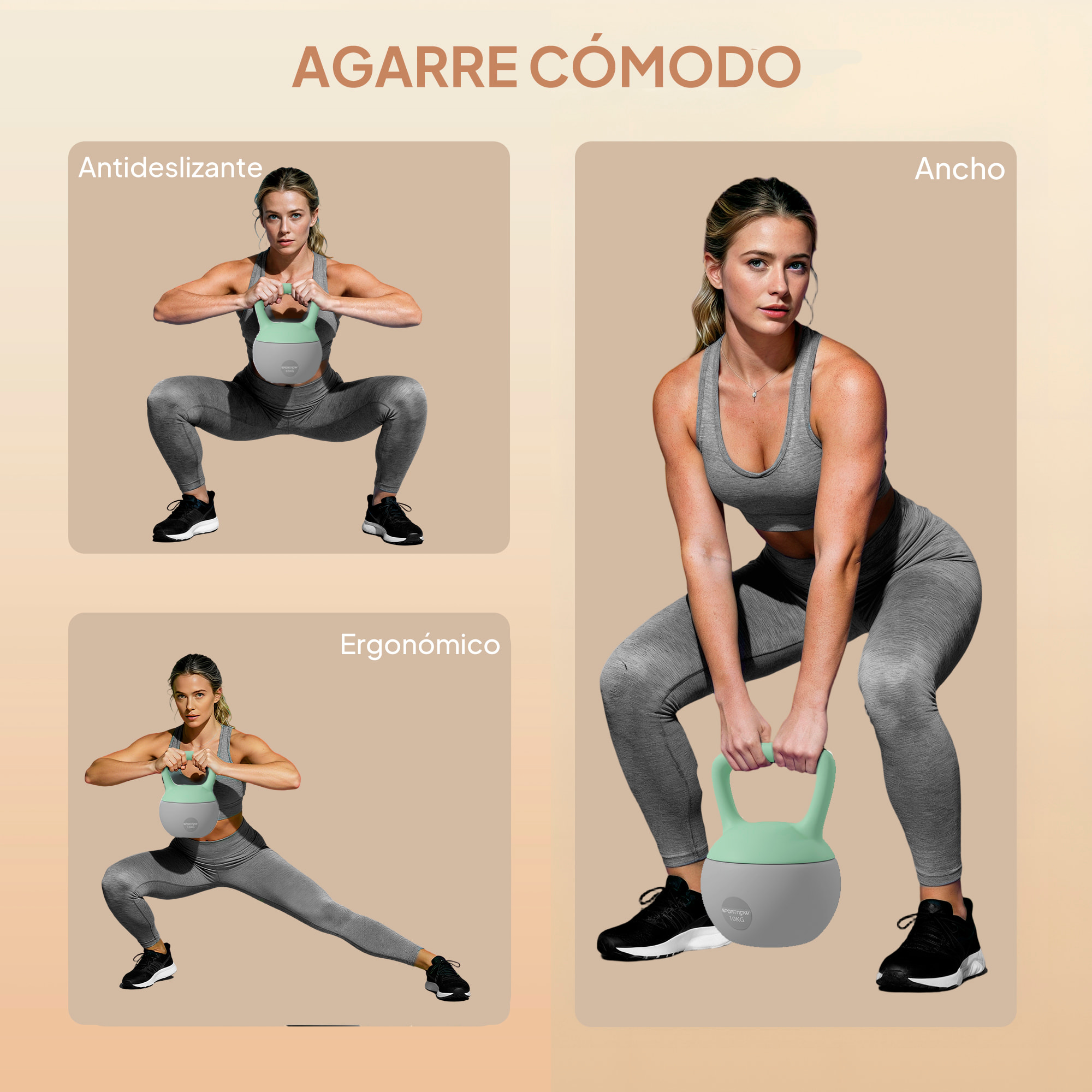 Pesa Rusa 10 kg, Soft Kettlebell Relleno de Arena Metálica y Mango Antideslizante, para Entrenamiento Culturismo en Casa, Gimnasio, Verde Menta y Gris
