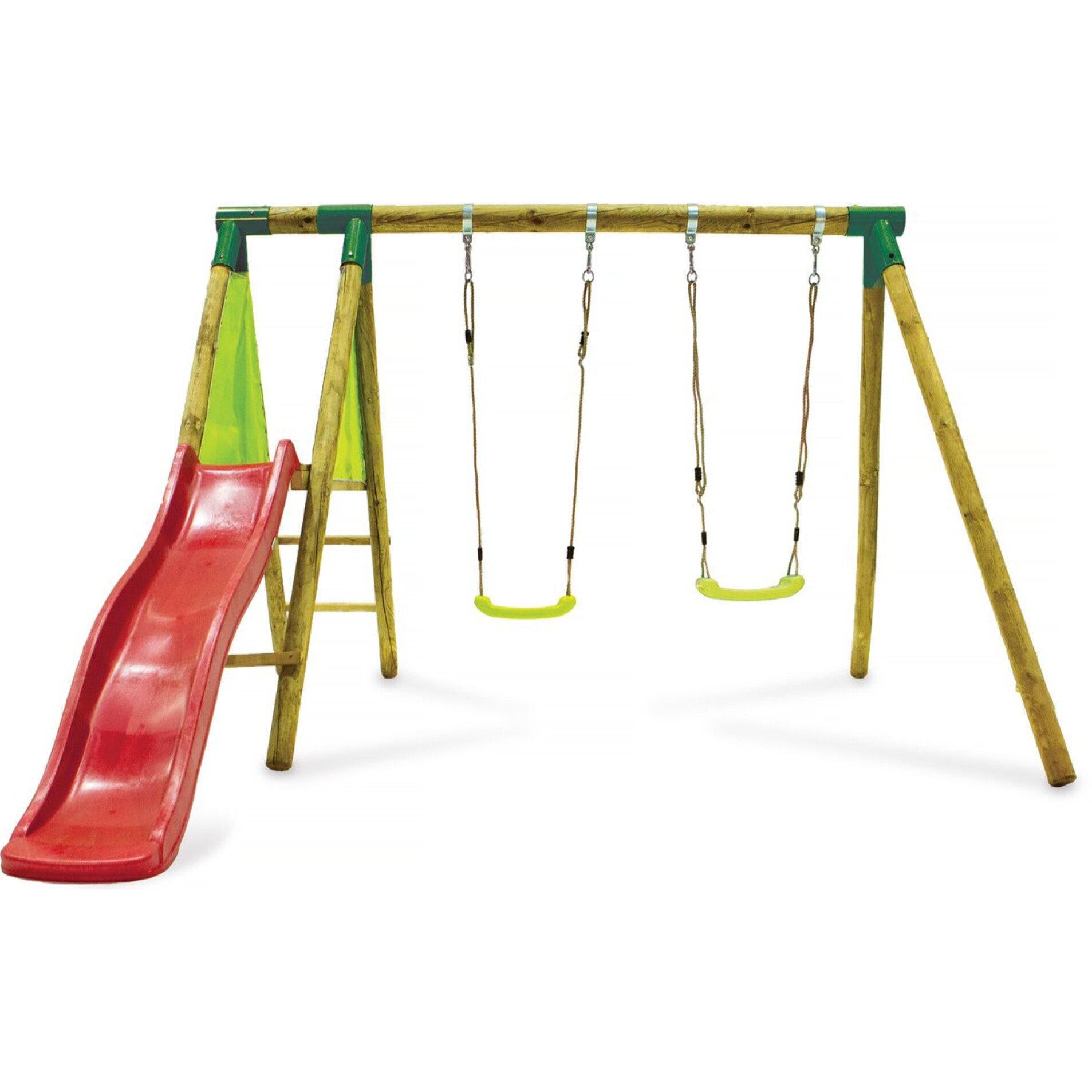 Portique en bois "Balanga" - Avec 1 Toboggan et 2 Balançoires.