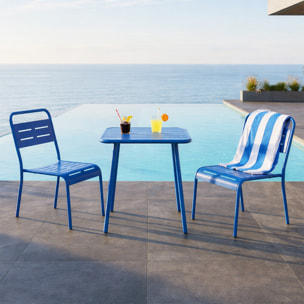 Ensemble table de jardin carrée 50cm et 2 chaises bleu EVORA