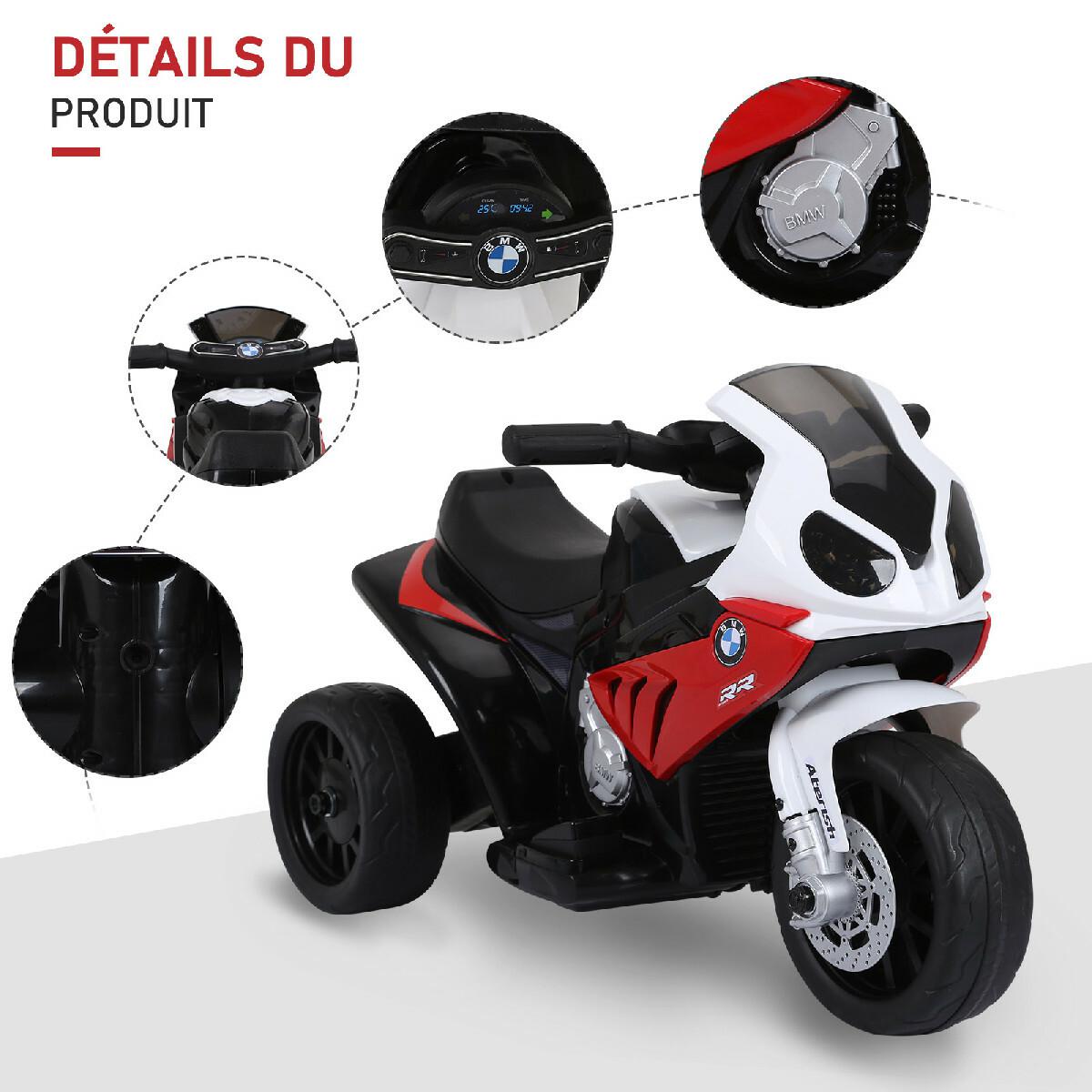 Moto électrique pour enfants 3 roues 6 V 2,5 Km/h effets lumineux et sonores rouge BMW S1000 RR