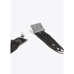 Orecchini Quadrati Cristalli e Nappine