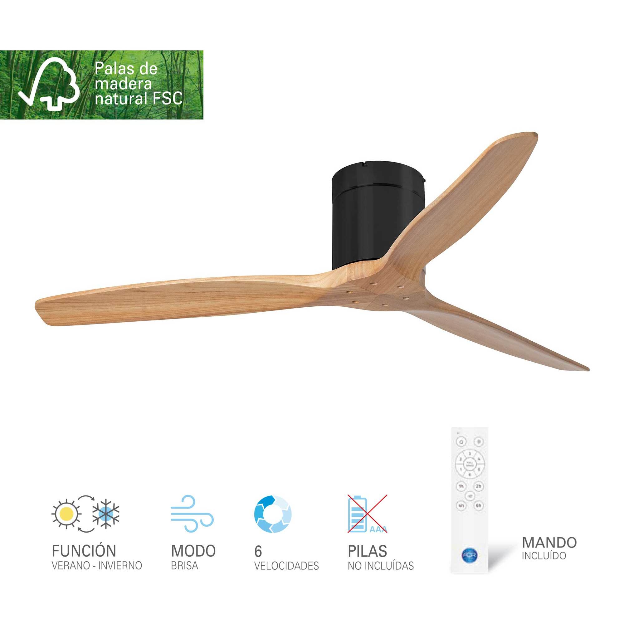 Forlight Ventilador de Techo Exterior IP44 - Motor DC Silencioso, 132 cm, Madera Oscura, 6 Velocidades, Mando a Distancia, Ideal para Terrazas y Baños Grandes