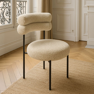 Ensemble table ovale effet noyer et 6 chaises en tweed beige GINA