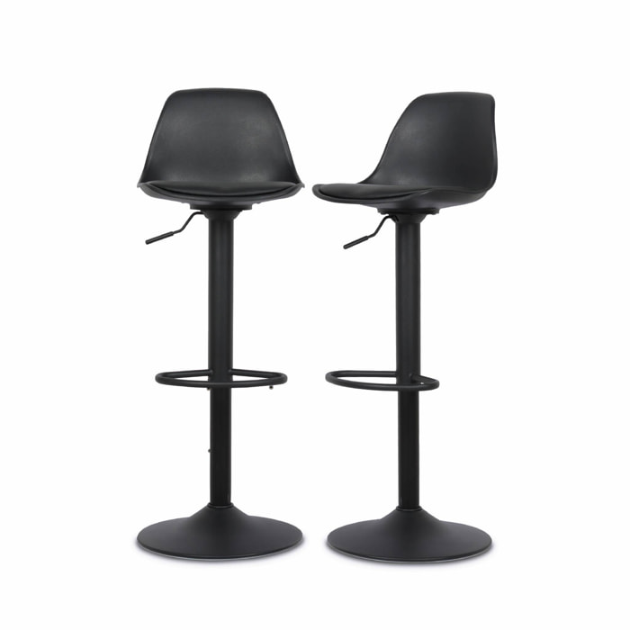 Lot de 2 tabourets de bar réglables 61.5/83.5cm - Noah - simili cuir noir - hauteur réglable. repose-pieds