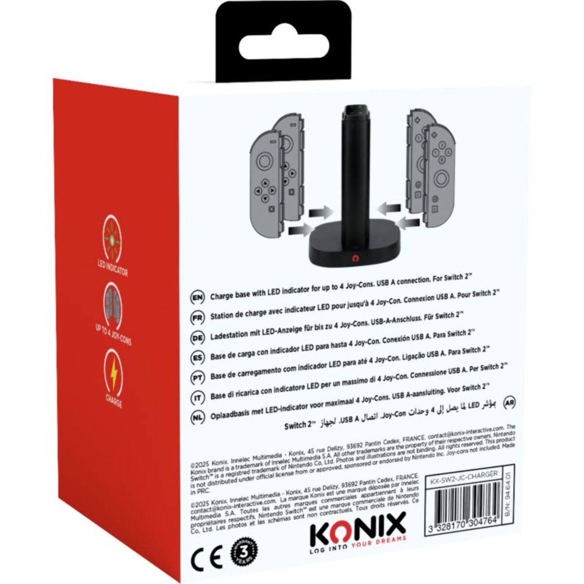 Chargeur KONIX Switch 2 JOYCON CHARGER X4