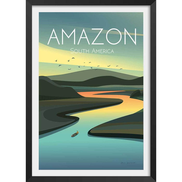Affiche voyage Fleuve d'Amazonie Affiche + cadre en bois - Noir