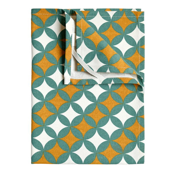 Torchons de cuisine motifs graphiques en coton - Vert