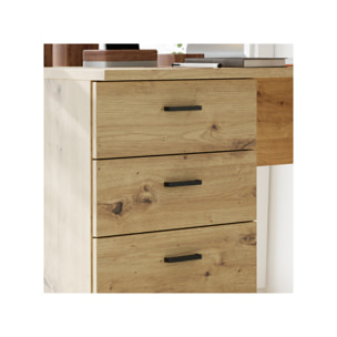 Bureau droit 1 placard 4 tiroirs 145 cm décor en bois chêne - GOTHAM