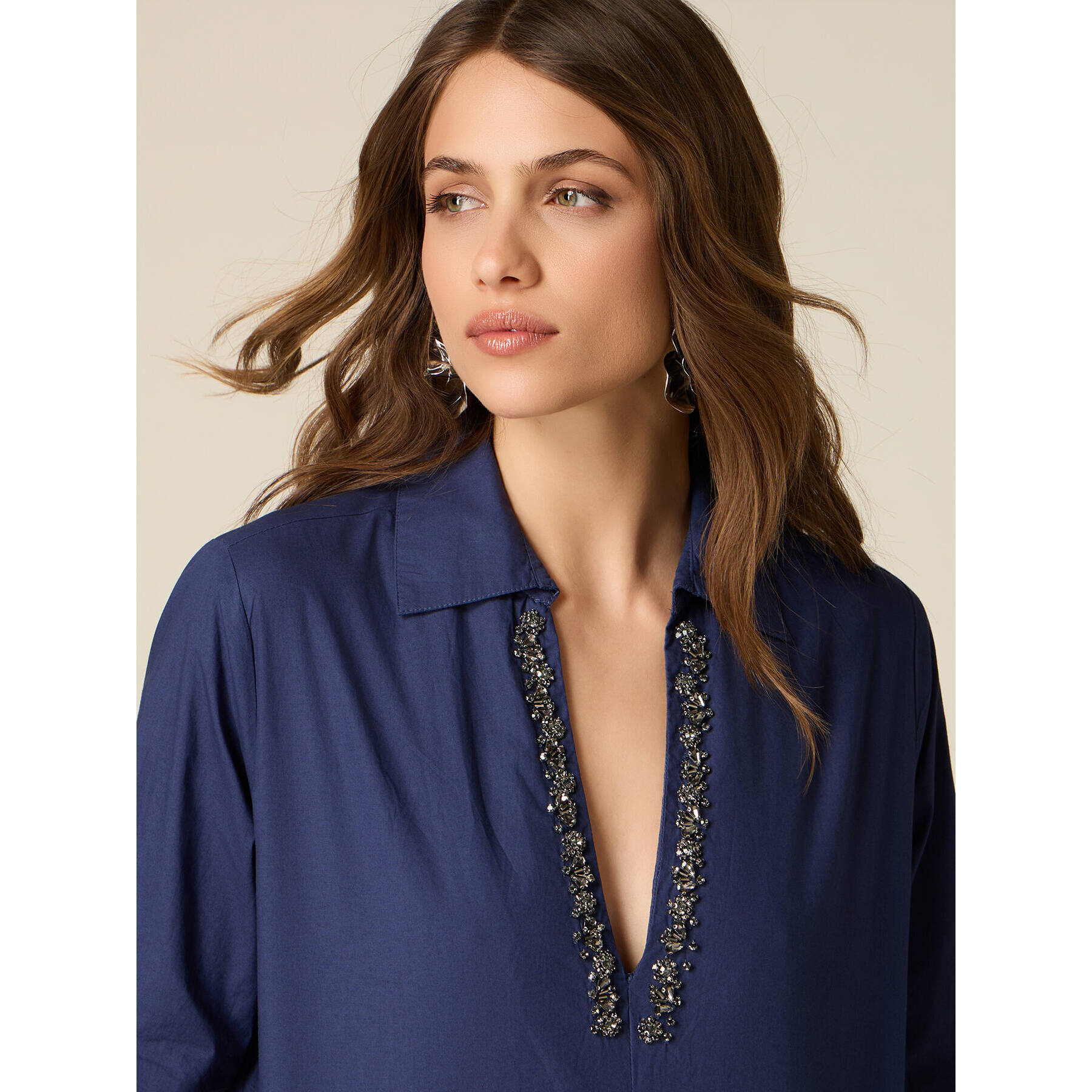 Oltre - Blusa in cotone con cristalli - Blu