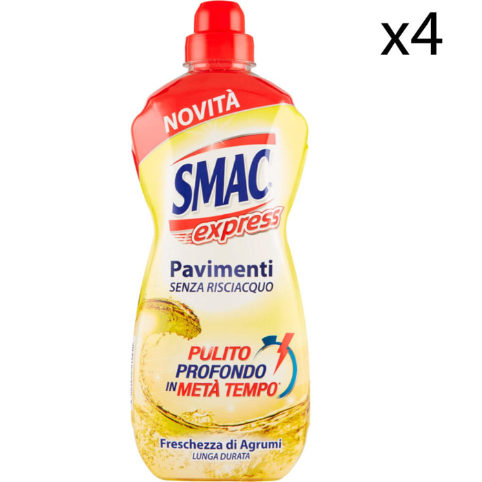 4x Smac Express Detergente Liquido Freschezza di Agrumi per Pavimenti - 4 Flaconi da 1 Litro