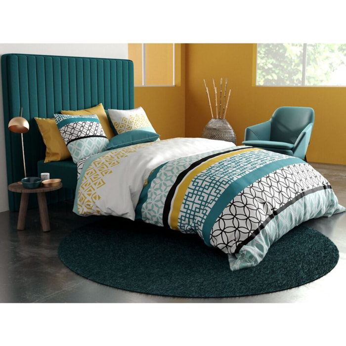 Parure housse de couette coton bleu