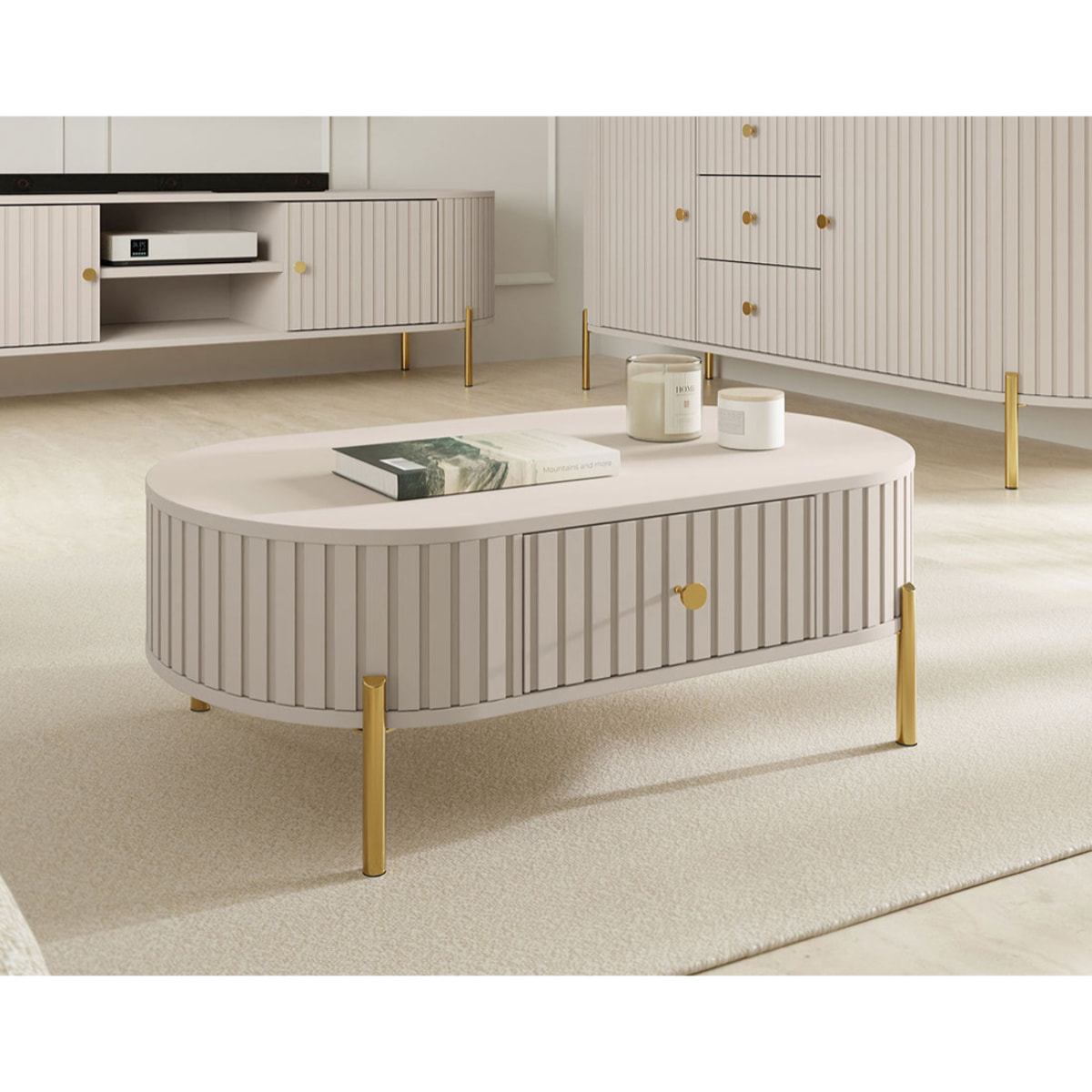 Jaime - table basse 100 cm - 1 tiroir - Beige