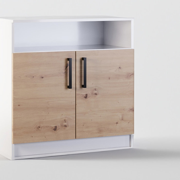 Hayato - commode - effet bois et blanc - 80 cm - Bois / Blanc