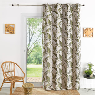 Rideau tamisant à oeillets motif feuilles - Kaki