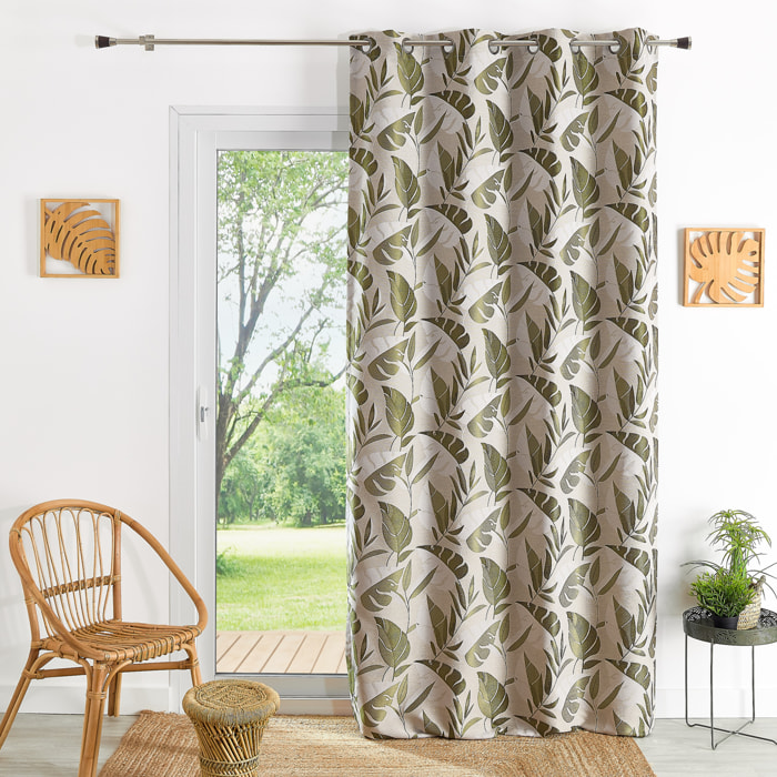 Rideau tamisant à oeillets motif feuilles - Kaki