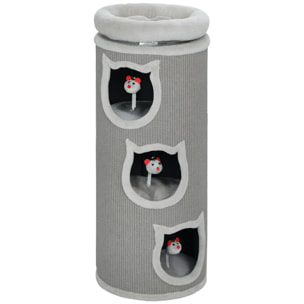 Tour à griffer pour chat - arbre à chat - 3 niches, 3 jouets, panier haut - sisal peluche gris