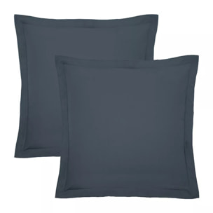 Lot de 2 taies percale de coton uni bleu Olana bleu