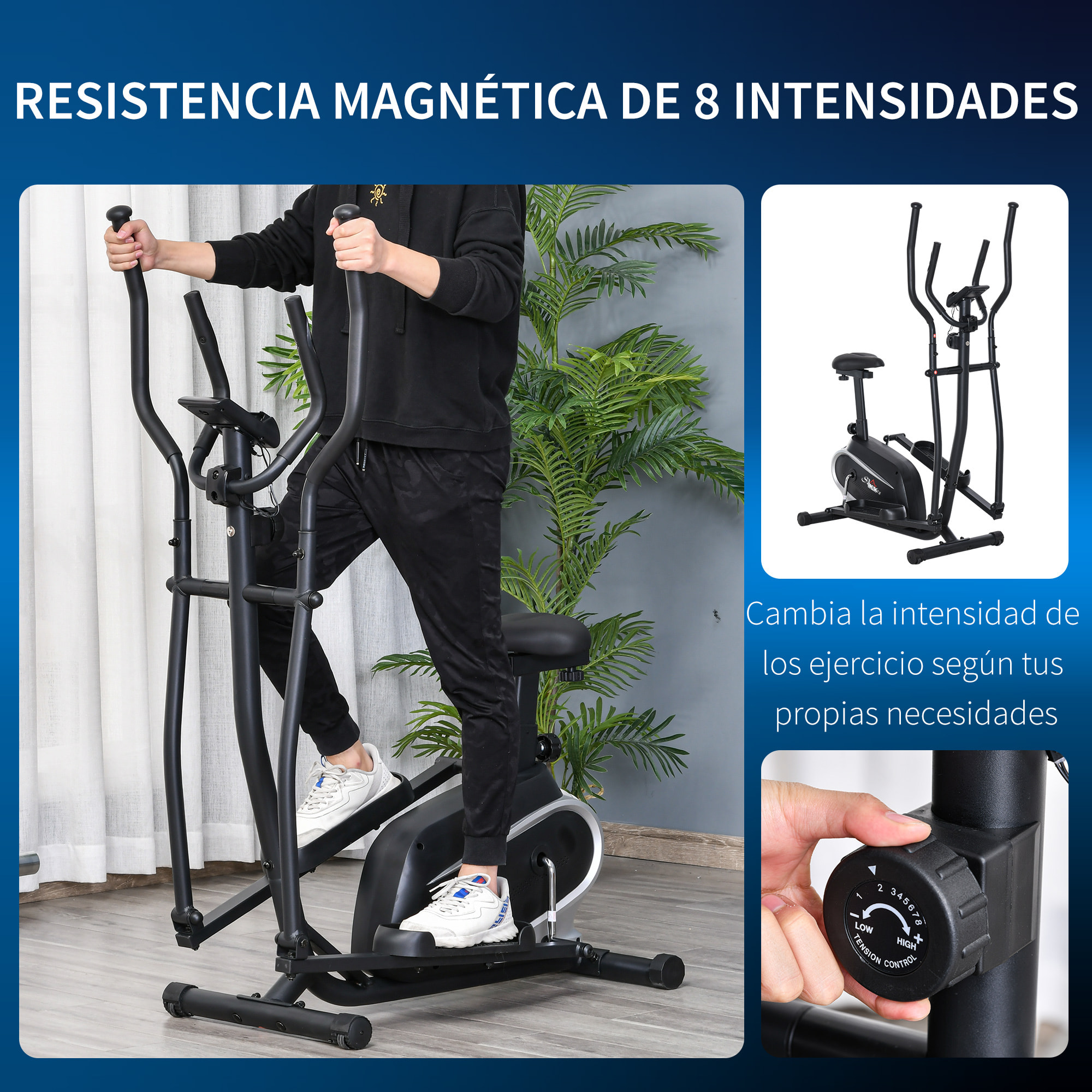 Bicicleta Elíptica con Resistencia Magnética Sillín Regulable y Pantalla LCD