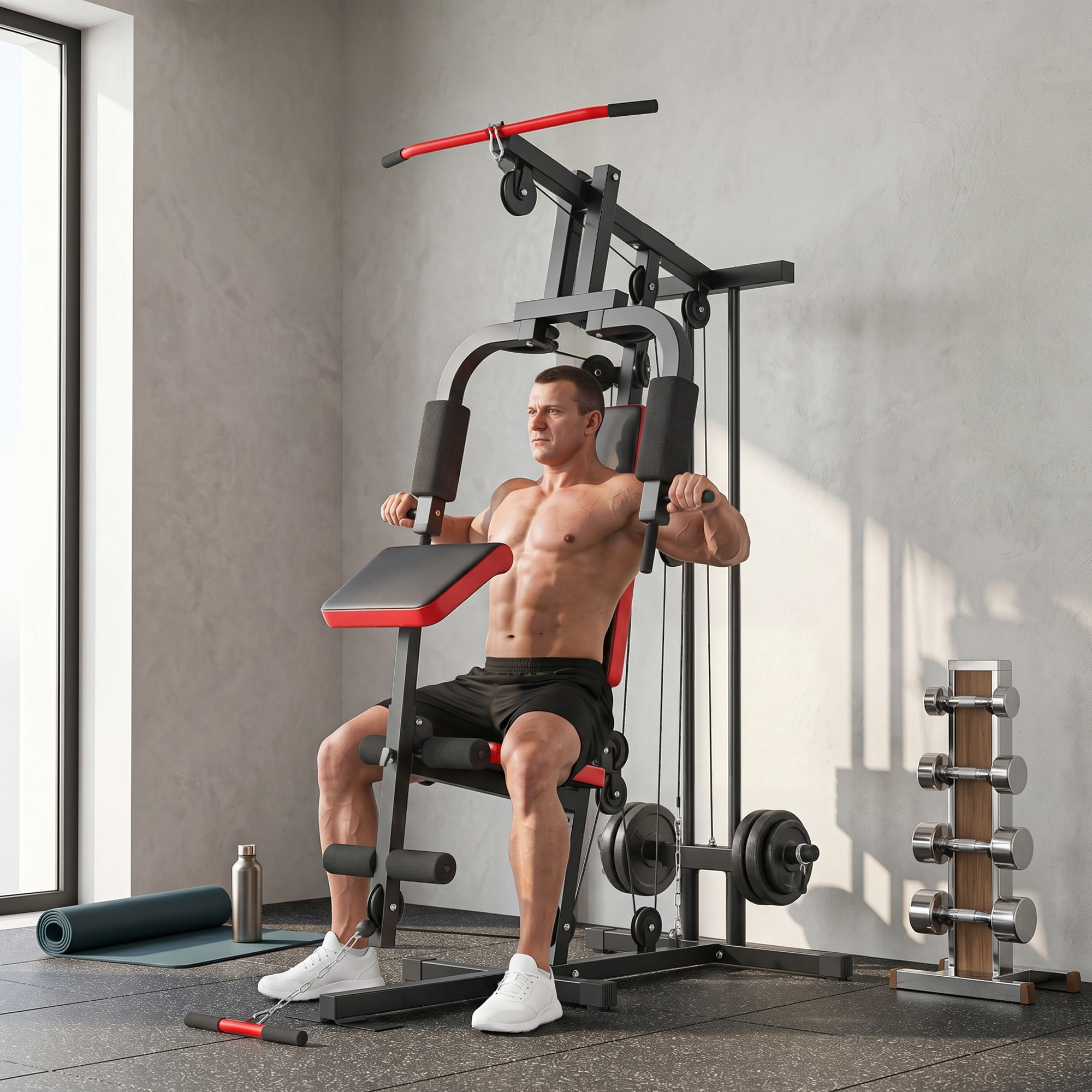 Station de musculation Fitness entrainement complet développé couché butterfly barre latissimus curler