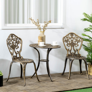 Ensemble bistrot de jardin 2 personnes 3 pièces aluminium aspect fer forgé bronze vieilli