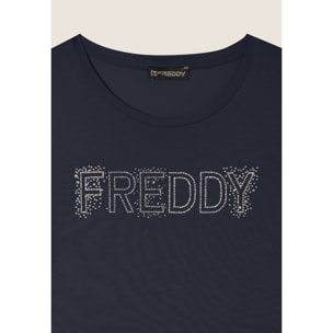 T-Shirt in jersey modal con Logo Strass