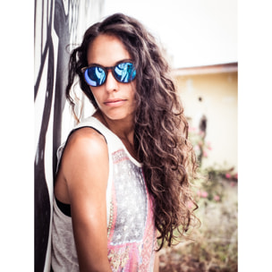 Gafas de sol OCEAN LIZARD WOOD - De brazo de bambú con montura marrón oscuro / Revo azul