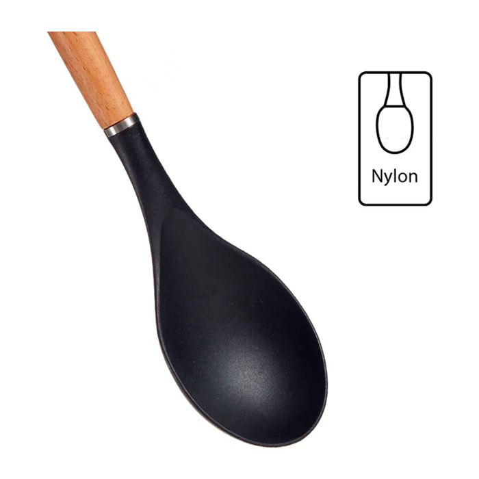 CUCHARON NYLON MANGO MADERA DE HAYA 32,3CM