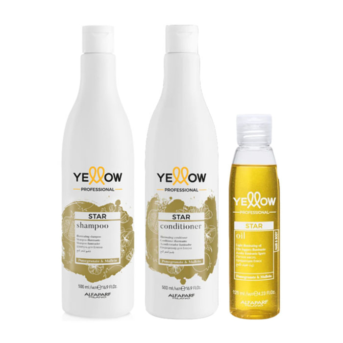 ALFAPARF Yellow Kit Star Shampoo 500ml + Conditioner 500ml + Oil 125ml