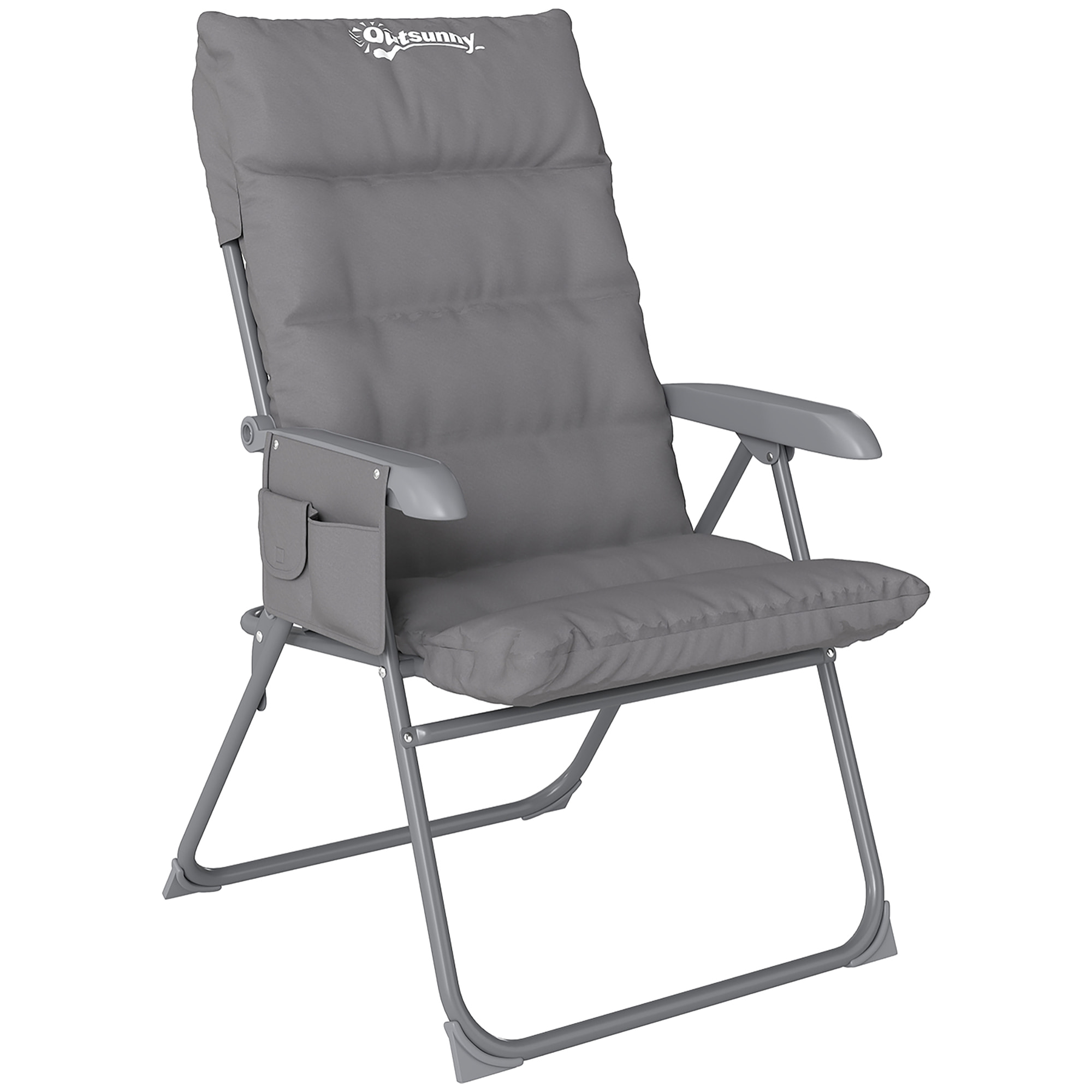 Chaise de camping pliante rembourrée inclinable grand confort gris