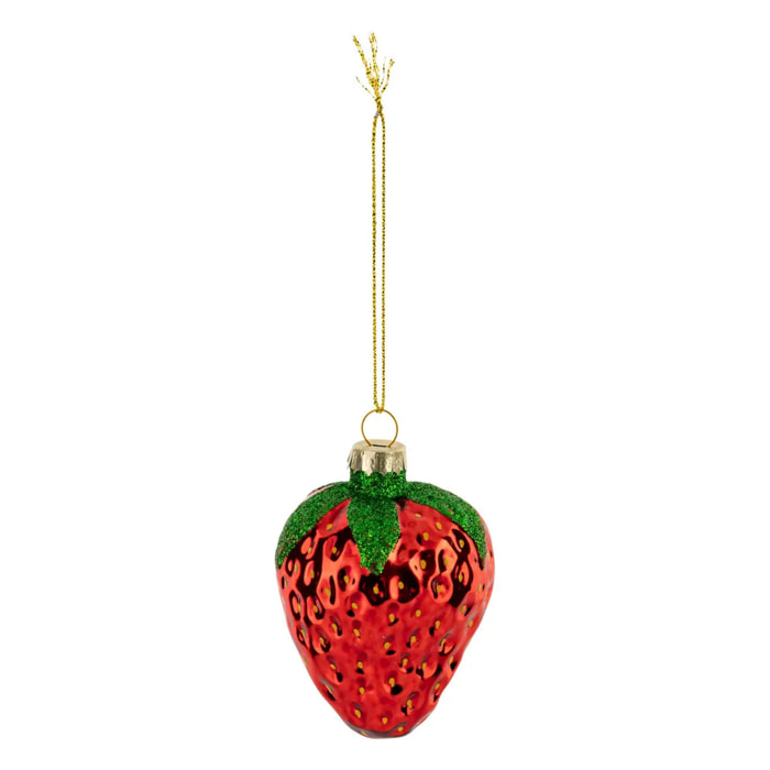 Sujet fraise verre H.8cm rouge