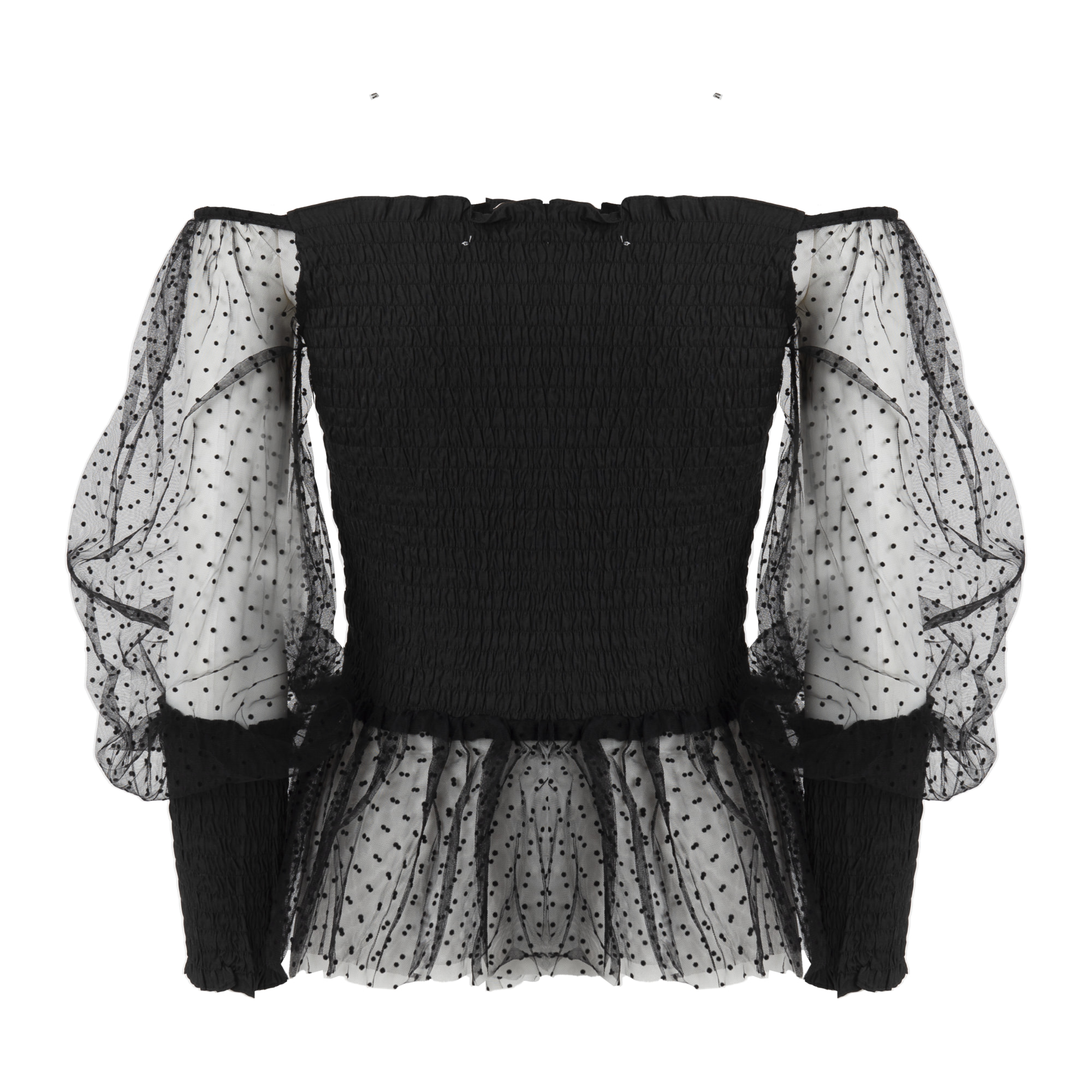 BLUSA SHIRRED CON MANICHE IN TULLE