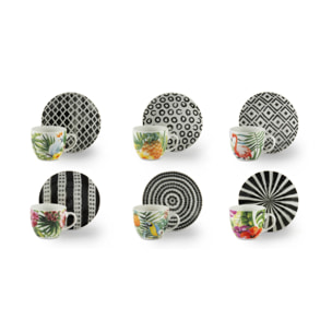 Set 6 Tazzine Caffè con Piattino Excelsa – Tropical Chic, Porcellana Multicolore