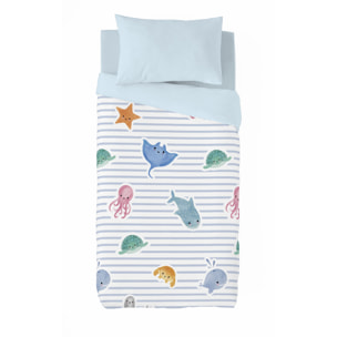 Kawanimals - Funda Nórdica Estampada - Cierre Solapa - 100% Algodón - Incluye 1/2 Fundas de Almohada - Ocean