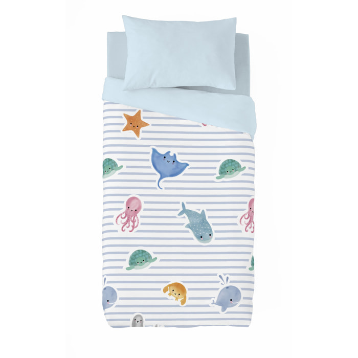 Kawanimals - Funda Nórdica Estampada - Cierre Solapa - 100% Algodón - Incluye 1/2 Fundas de Almohada - Ocean