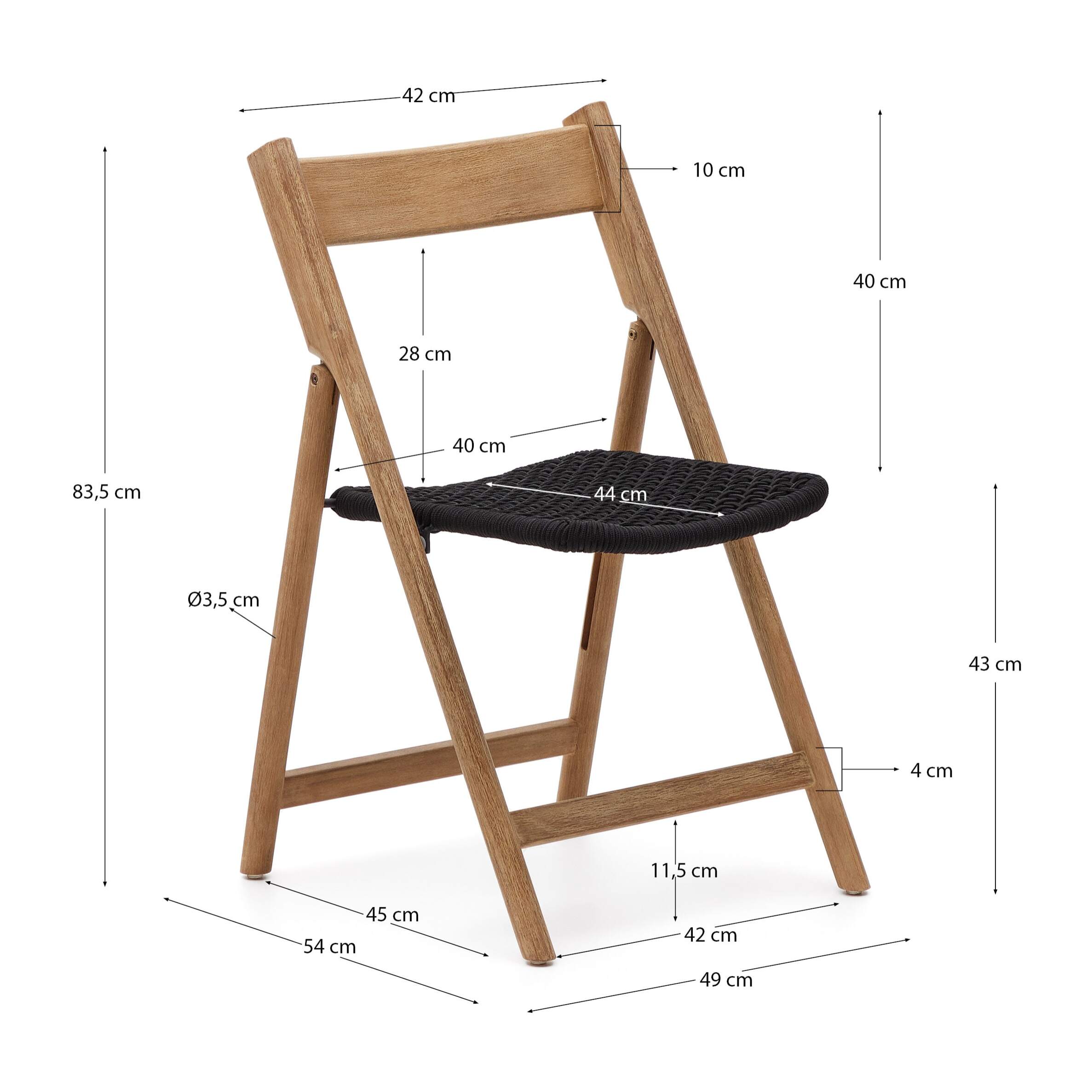 Kave Home - Sedia pieghevole Dandara in legno massiccio di acacia e struttura in acciaio con corda ner