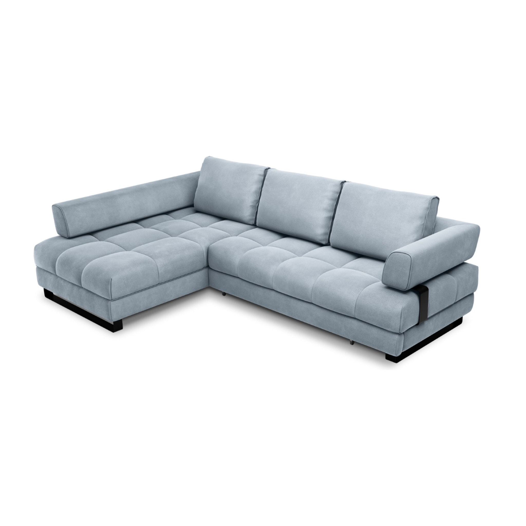 Canapé d'angle gauche convertible avec coffre de rangement "Clinton" 5 places en velours bleu clair