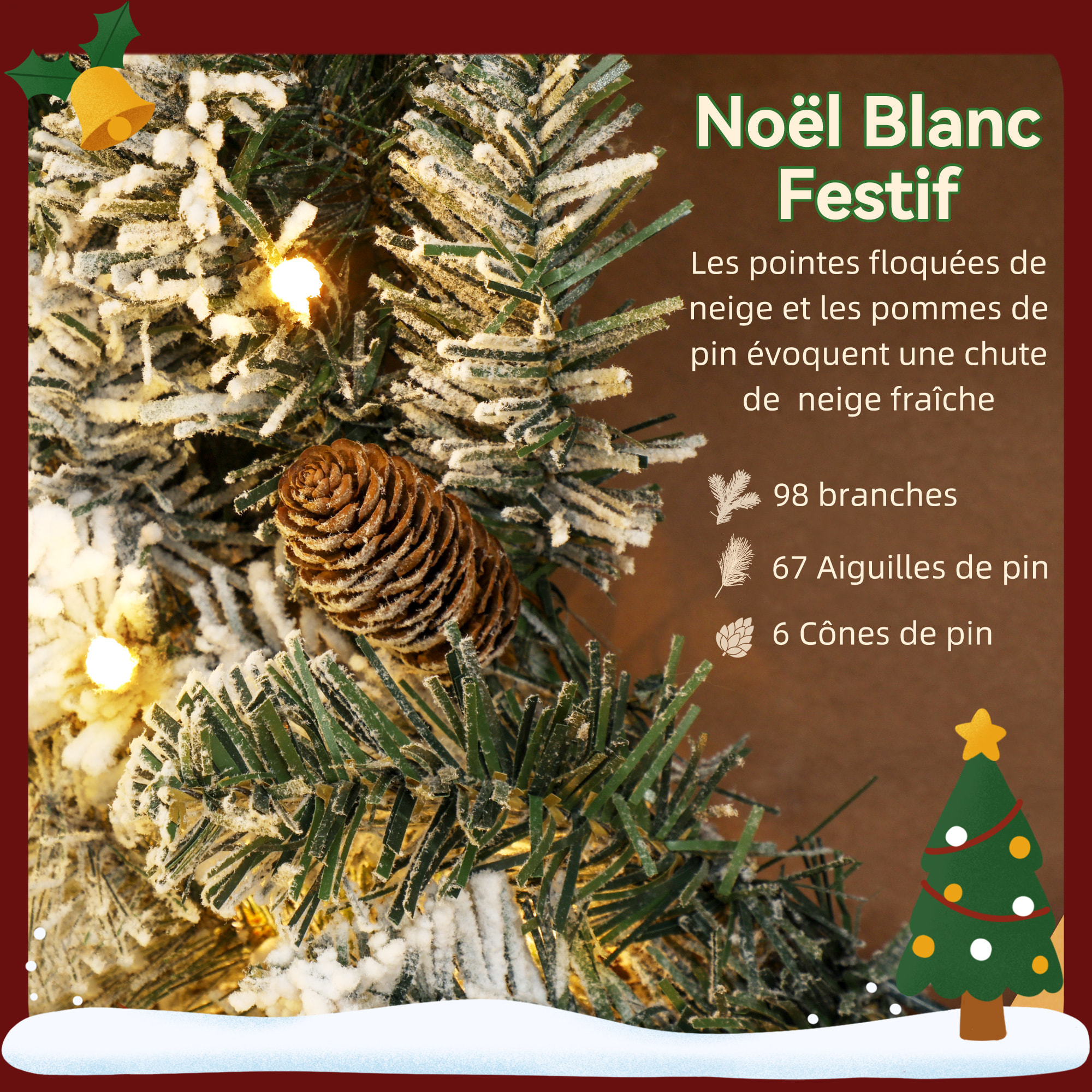 Couronne de Noël LED x 35 blanc chaud dia. 60 cm pommes de pin vert blanc