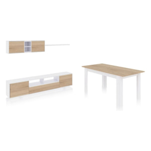 Pack salón con mesa de comedor Kenzo Plus VA Blanco Artik (Blanco Mate) - Roble Canadian