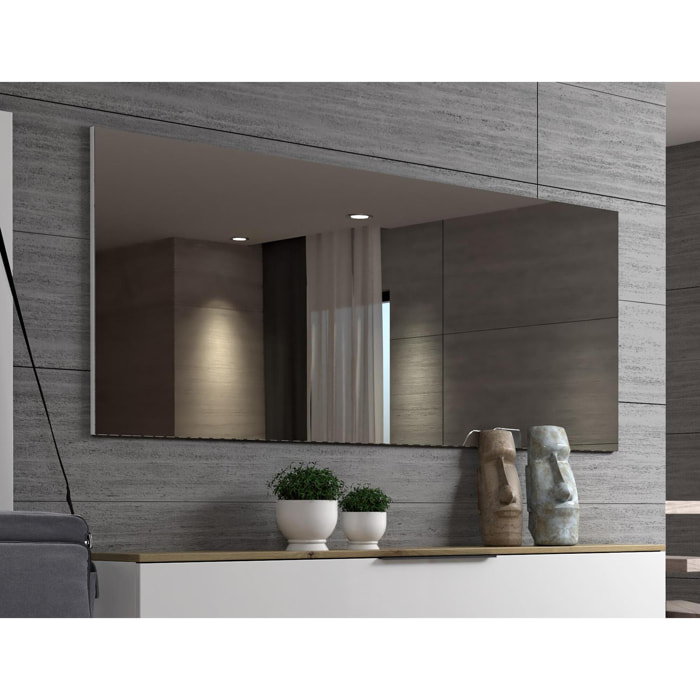 Specchio Ayana, Specchiera, Articolo d'arredo a muro, Decorazione con specchio, Made in Italy, 160x2h65 cm, Bianco lucido