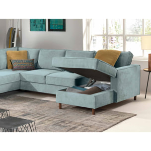Jake - canapé panoramique d'angle gauche - convertible avec coffre - 7 places - en velours côtelé - Bleu