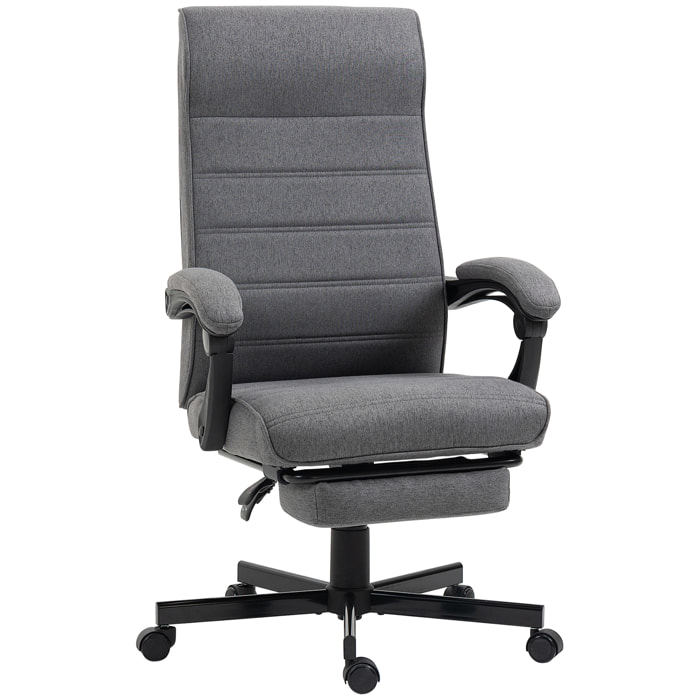 Chaise de bureau manager ergonomique inclinable réglable repose-pied rétractable tissu gris