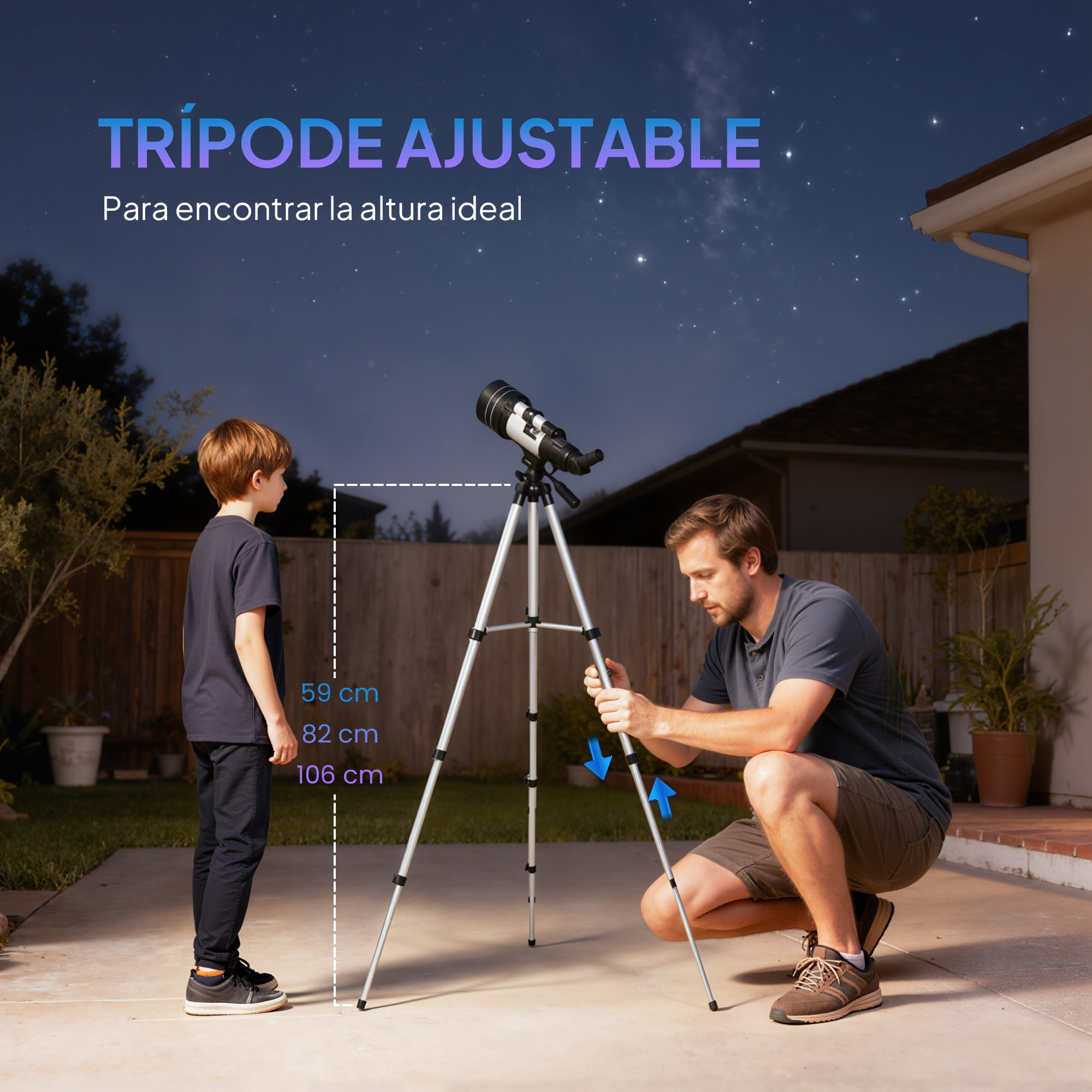 Telescopio Astronómico para Adultos y Principiantes, Apertura de 70 mm, 30X-300X, 300 mm Telescopio Refractor Astronómico Portátil, con Lente Barlow 3X, Nivel y Trípode Ajustable de Aluminio