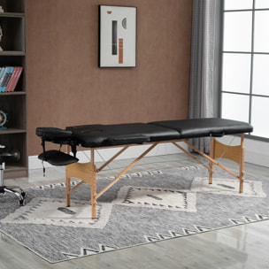 Table de massage pliante lit table de beauté 2 zones portable sac de tranport inclus hauteur réglable dim. 185L x 60l x 61-88H cm bois massif revêtement synthétique noir