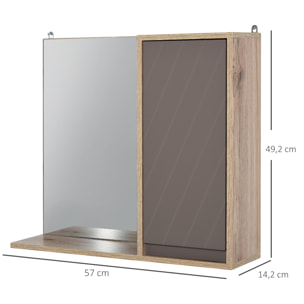 Miroir de salle de bain avec étagère et placard - système fixation intégré - panneaux particules chêne clair gris