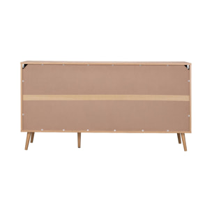 Buffet de rangement. Eva.  décor bois et cannage arrondi. 2 portes 3 tiroirs. buffet bas. L 150 x l 39 x H 79cm