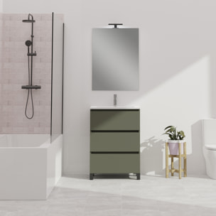 Conjunto de baño Wink | 70 cm Verde Musgo | Tres cajones | Lavabo encastrado | No incluye espejo | Mueble montado | Alday