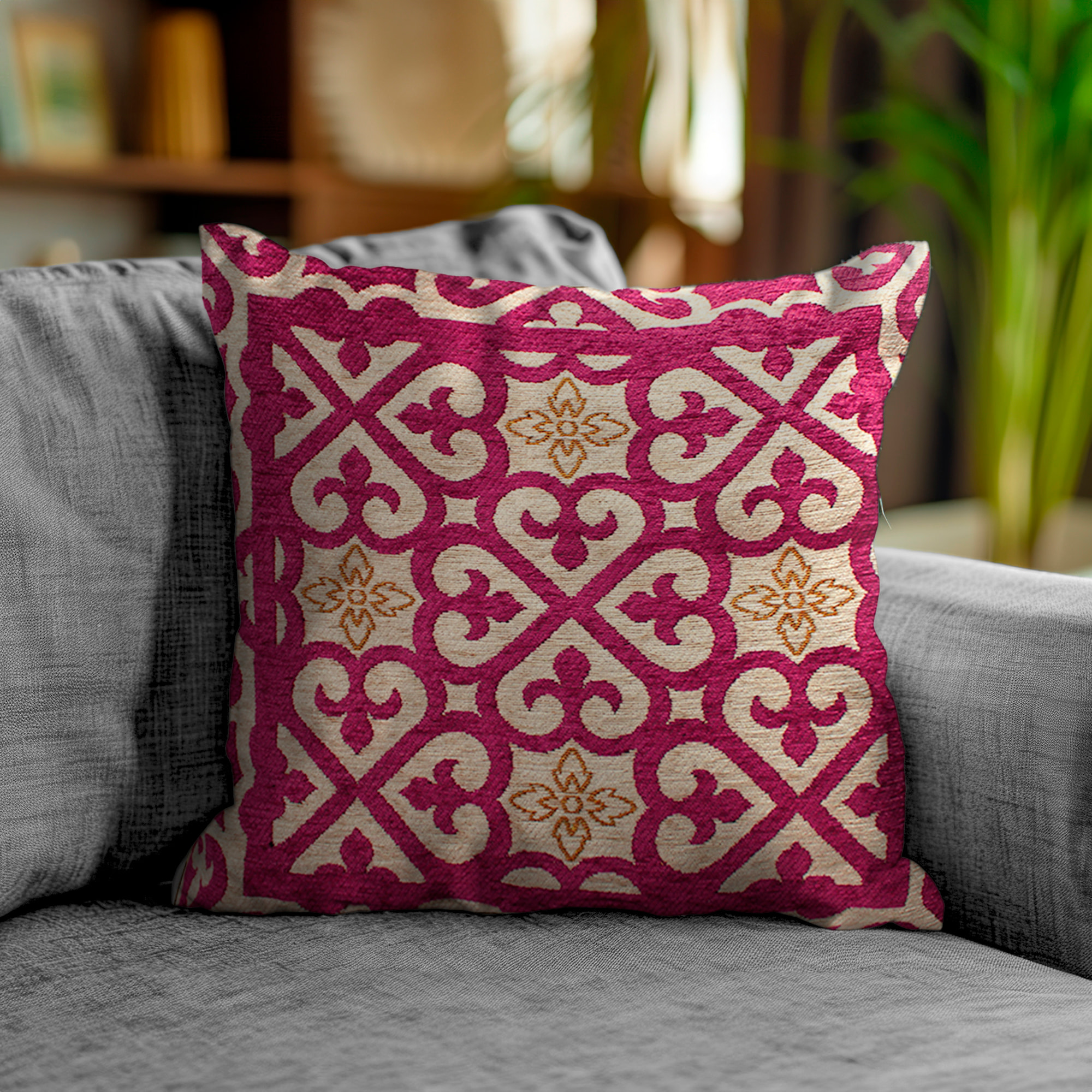 COPPIA CUSCINI ARREDO JACQUARD SFODERABILI 50X50 CM ARABIC FUCSIA