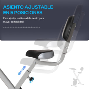 Bicicleta Estática Plegable con Respaldo, Bici Estática con 8 Niveles de Resistencia Magnética, Volante, Pantalla LCD, Pulsómetro, Sillín Ajustable, Carga 110 kg para Hogar Ahorra Espacio Gris